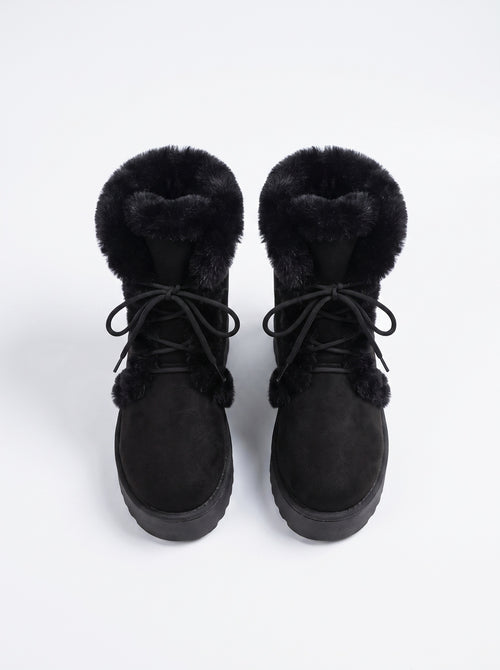 ASPEN | Bottines à plateforme et lacets, bordure fausse fourrure