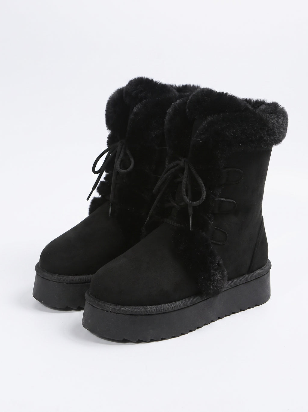ASPEN | Bottines à plateforme et lacets, bordure fausse fourrure