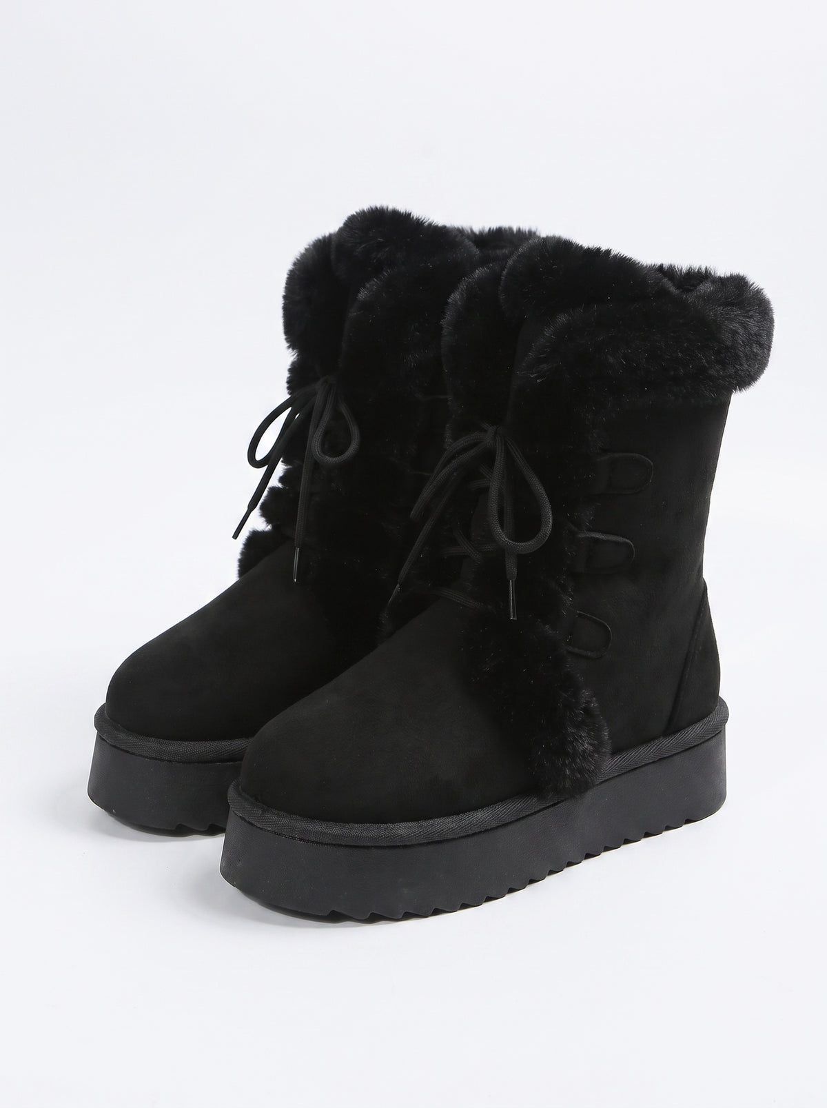 ASPEN | Bottines à plateforme et lacets, bordure fausse fourrure