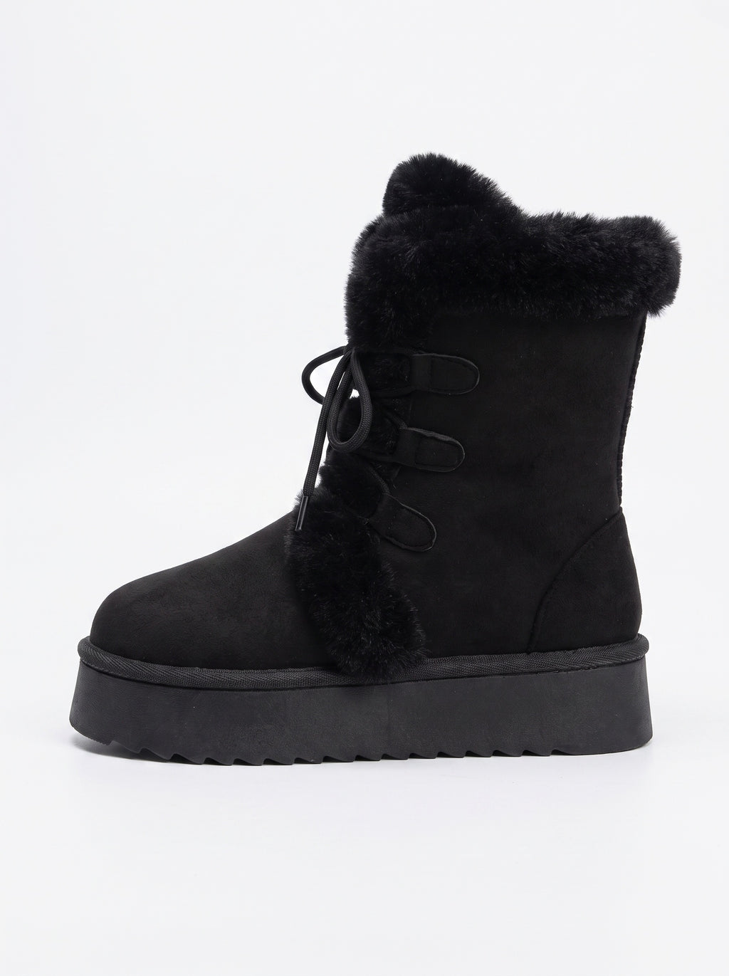 ASPEN | Bottines à plateforme et lacets, bordure fausse fourrure