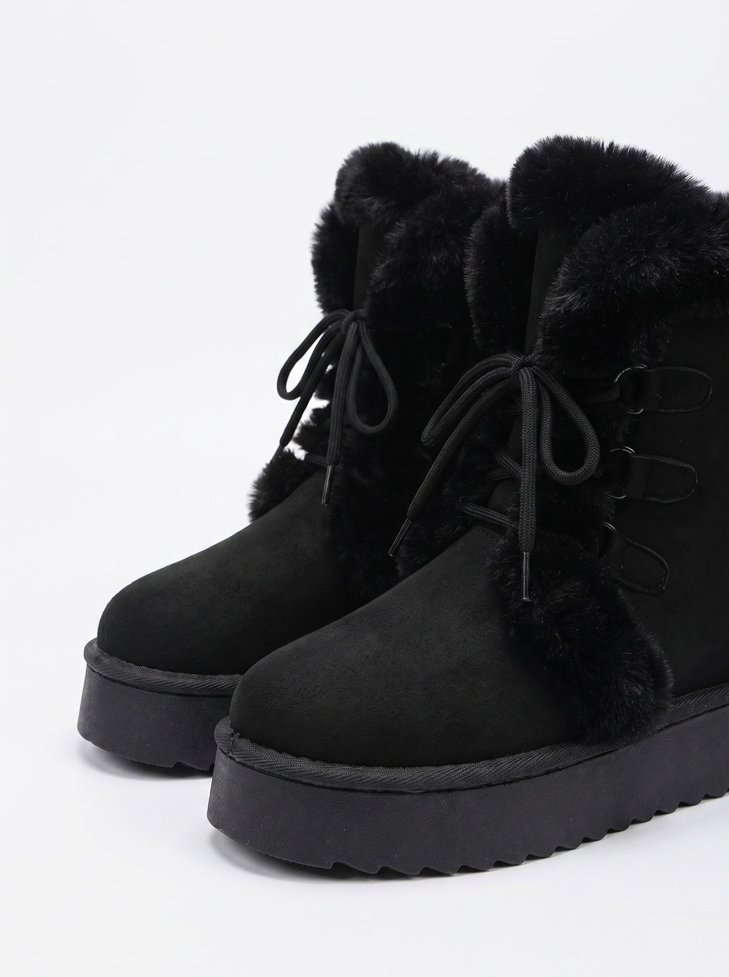 ASPEN | Bottines à plateforme et lacets, bordure fausse fourrure