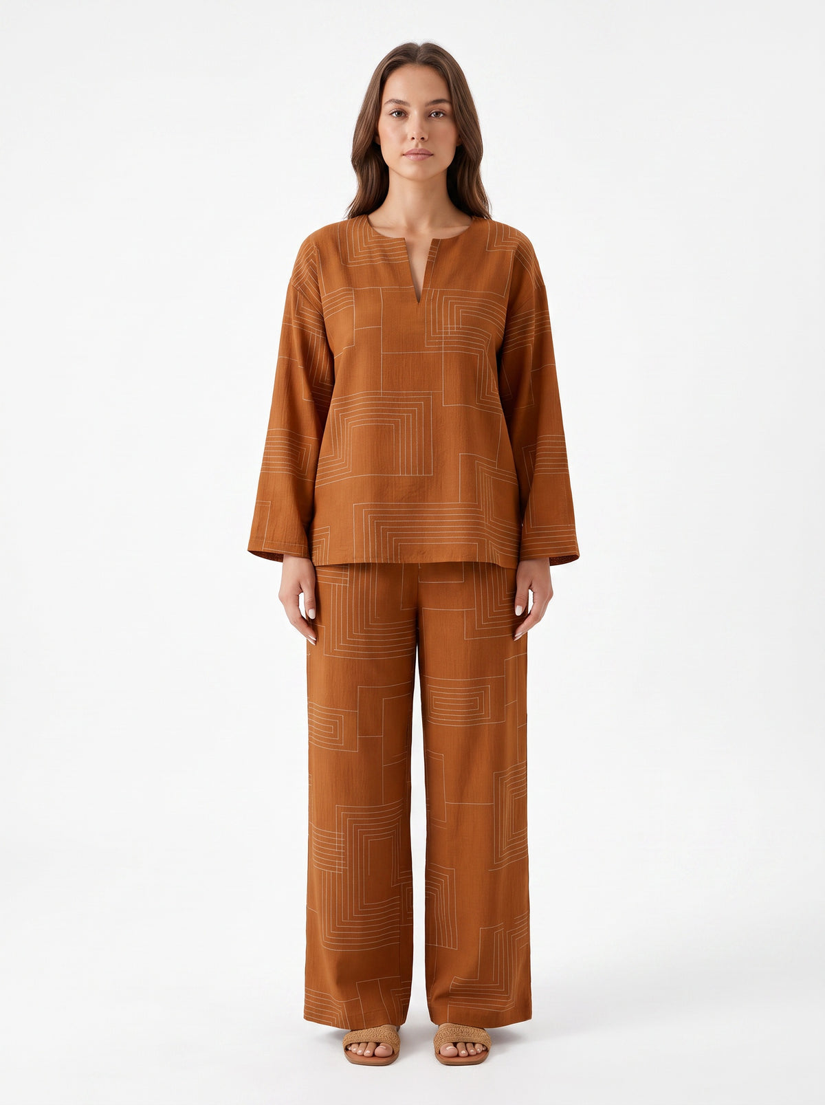 CASSIS | Ensemble ample top et pantalon, imprimé géométrique