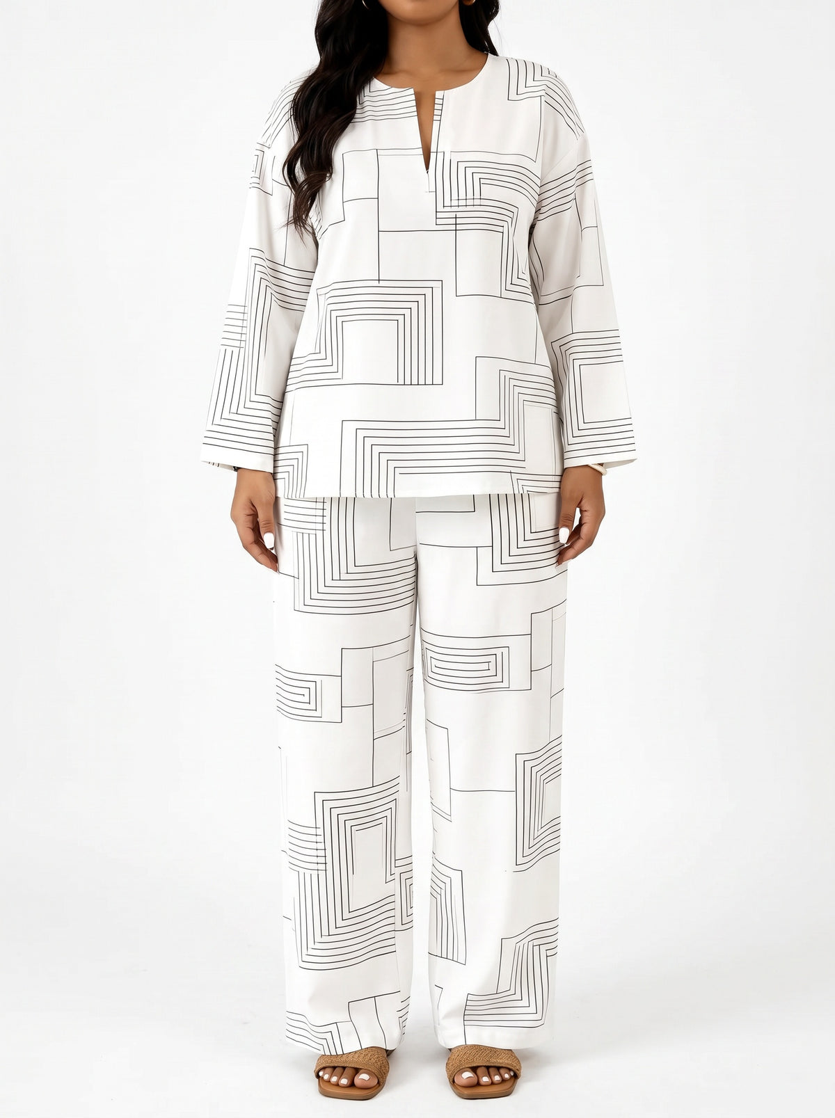 CASSIS | Ensemble ample top et pantalon, imprimé géométrique