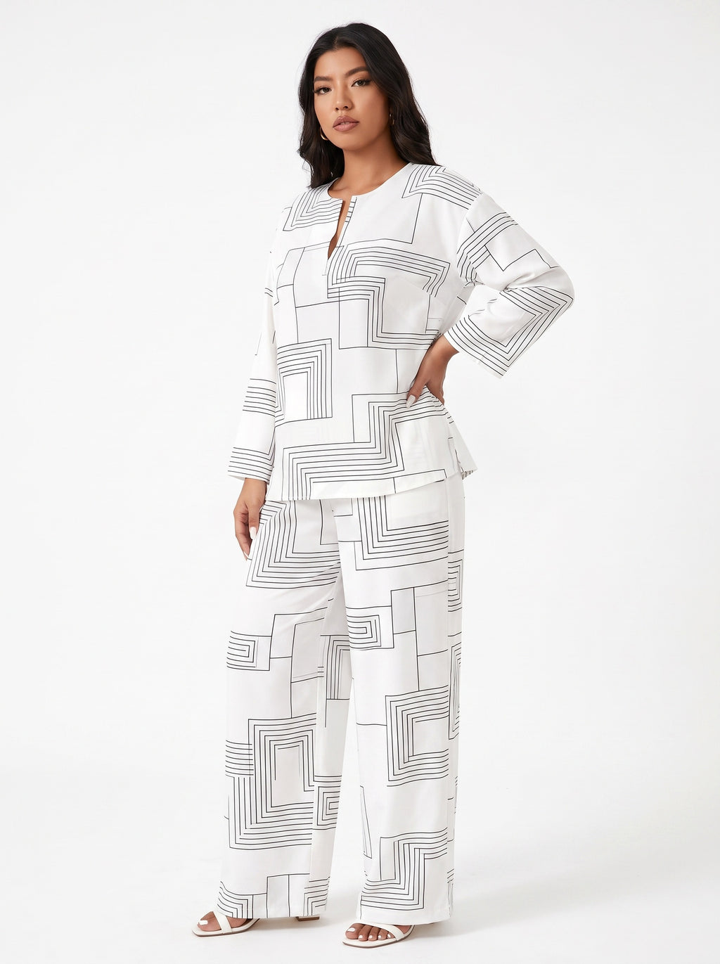 CASSIS | Ensemble ample top et pantalon, imprimé géométrique