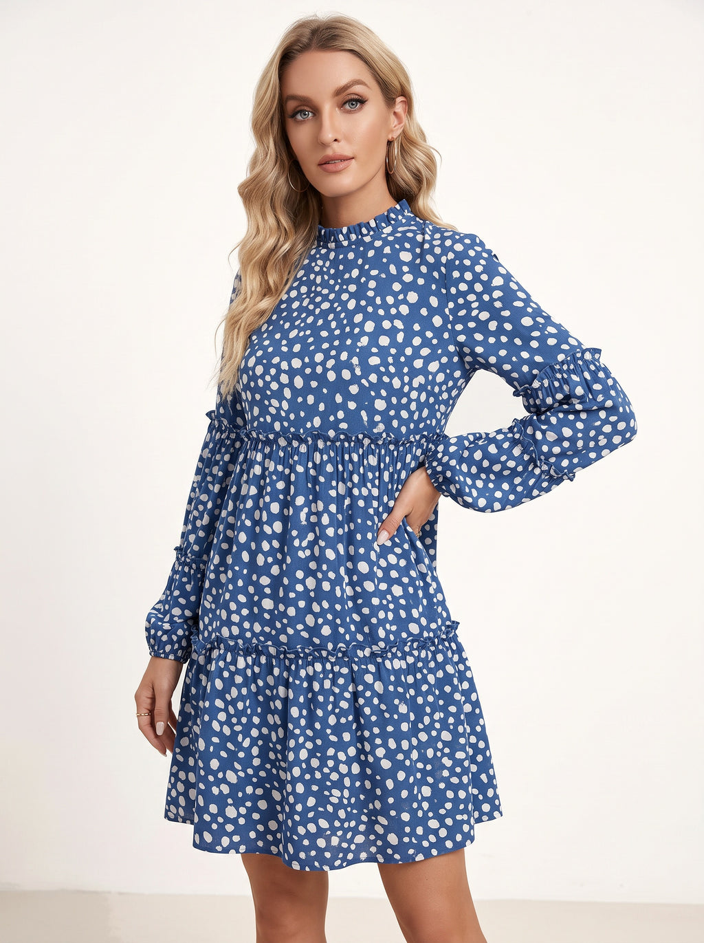 COLETTE | Robe courte à volants et imprimé, manches longues