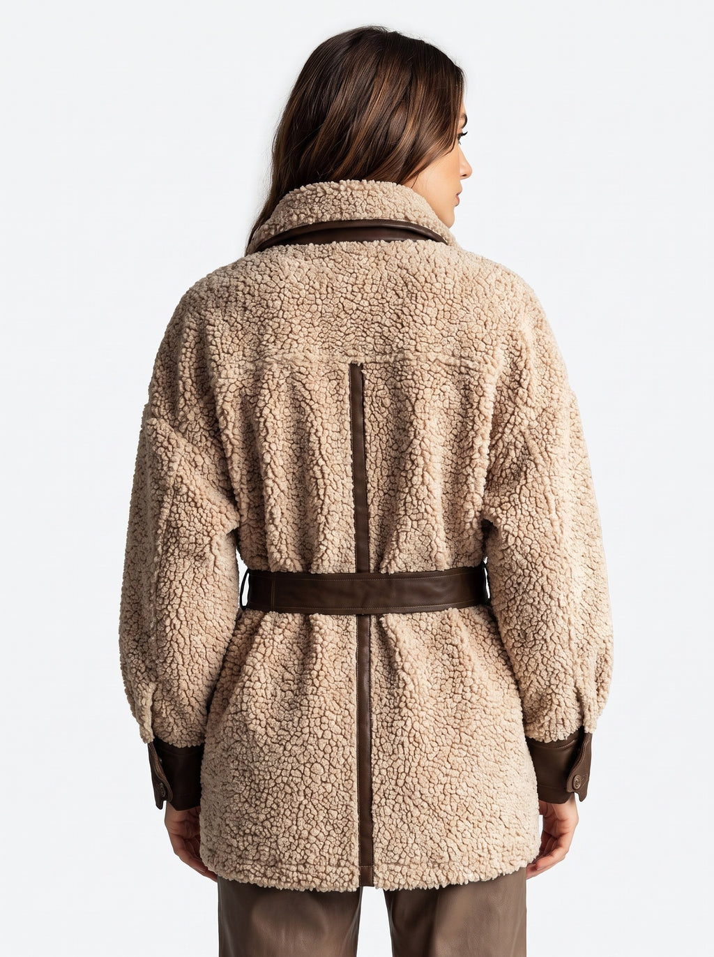 GLACIER | Veste sherpa à finitions cuir et poches