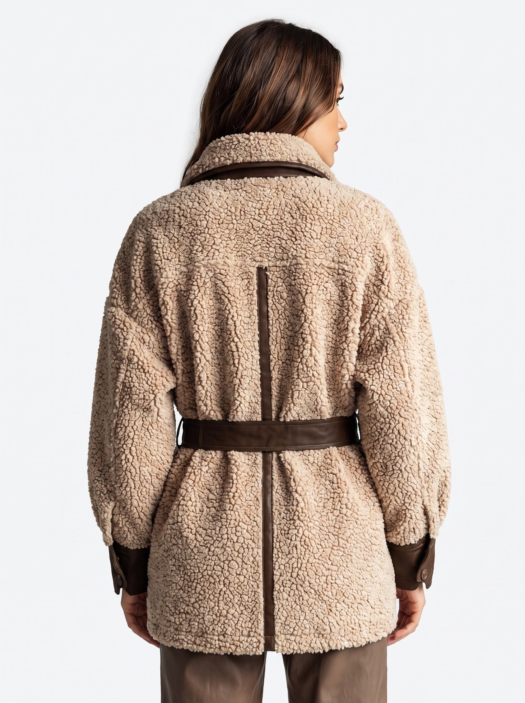 GLACIER | Veste sherpa à finitions cuir et poches