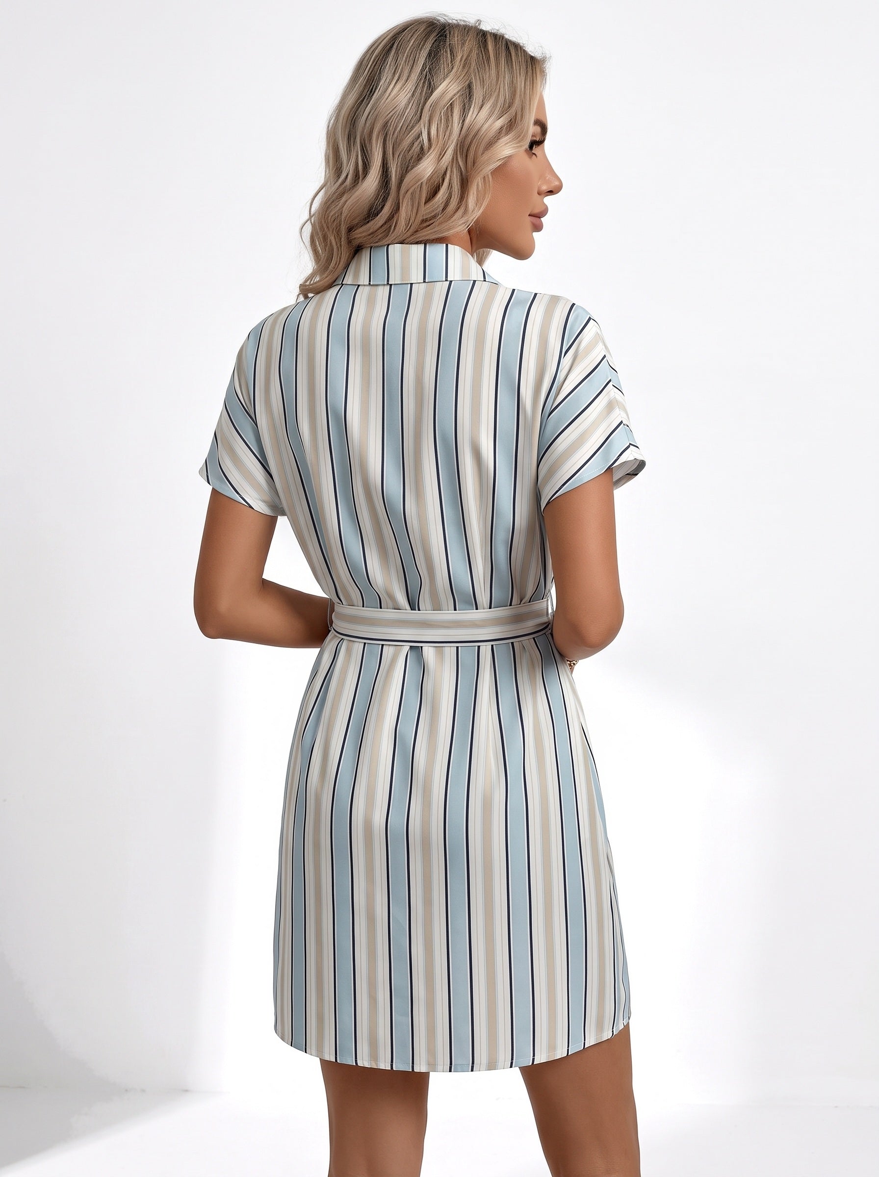 MARGAUX | Robe rayée à col chemise et taille nouée