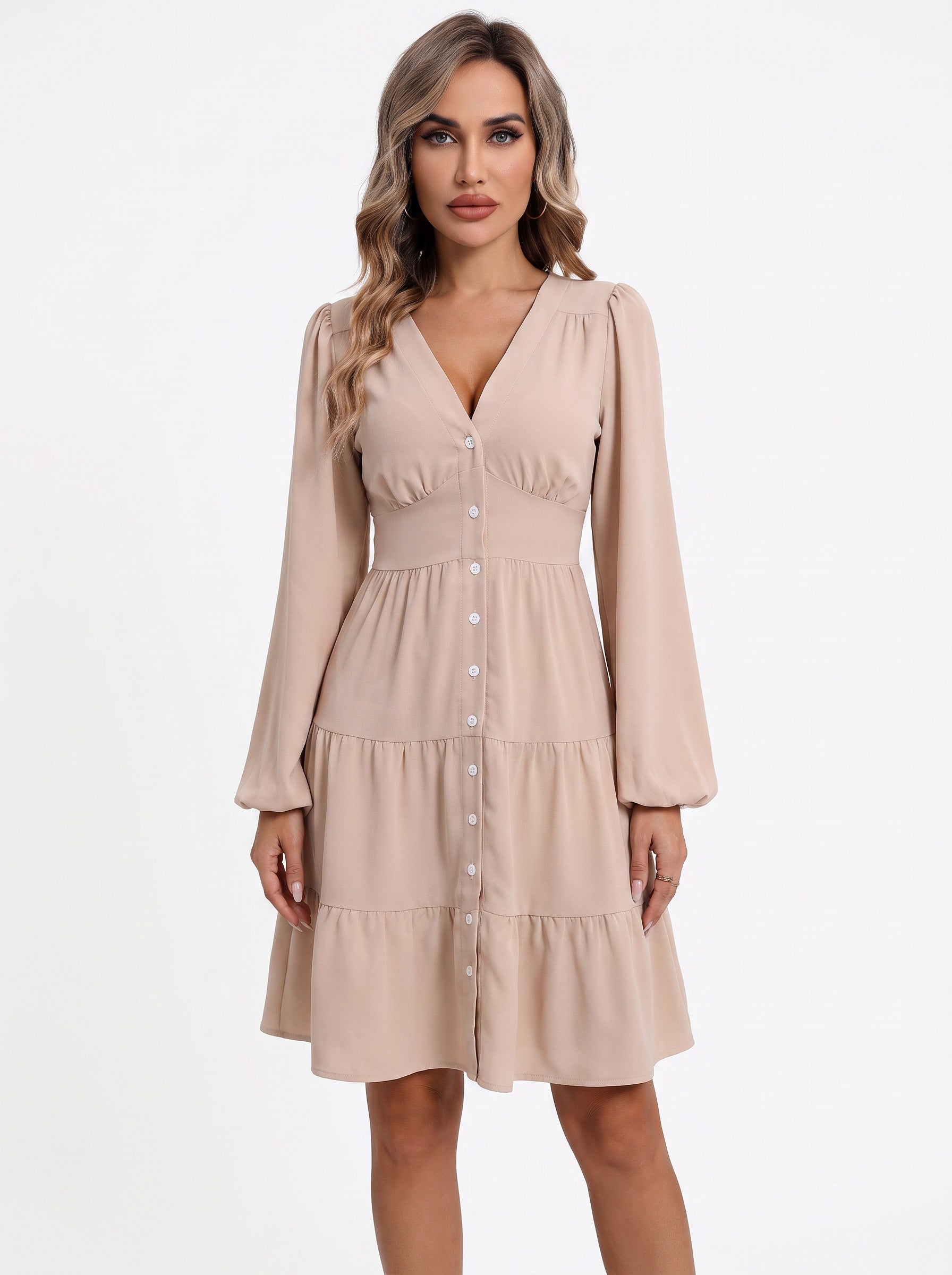 ÉLODIE | Robe boutonnée à volants, col V
