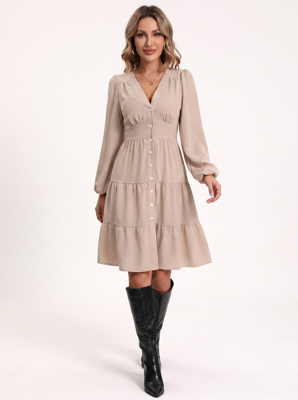 ÉLODIE | Robe boutonnée à volants, col V