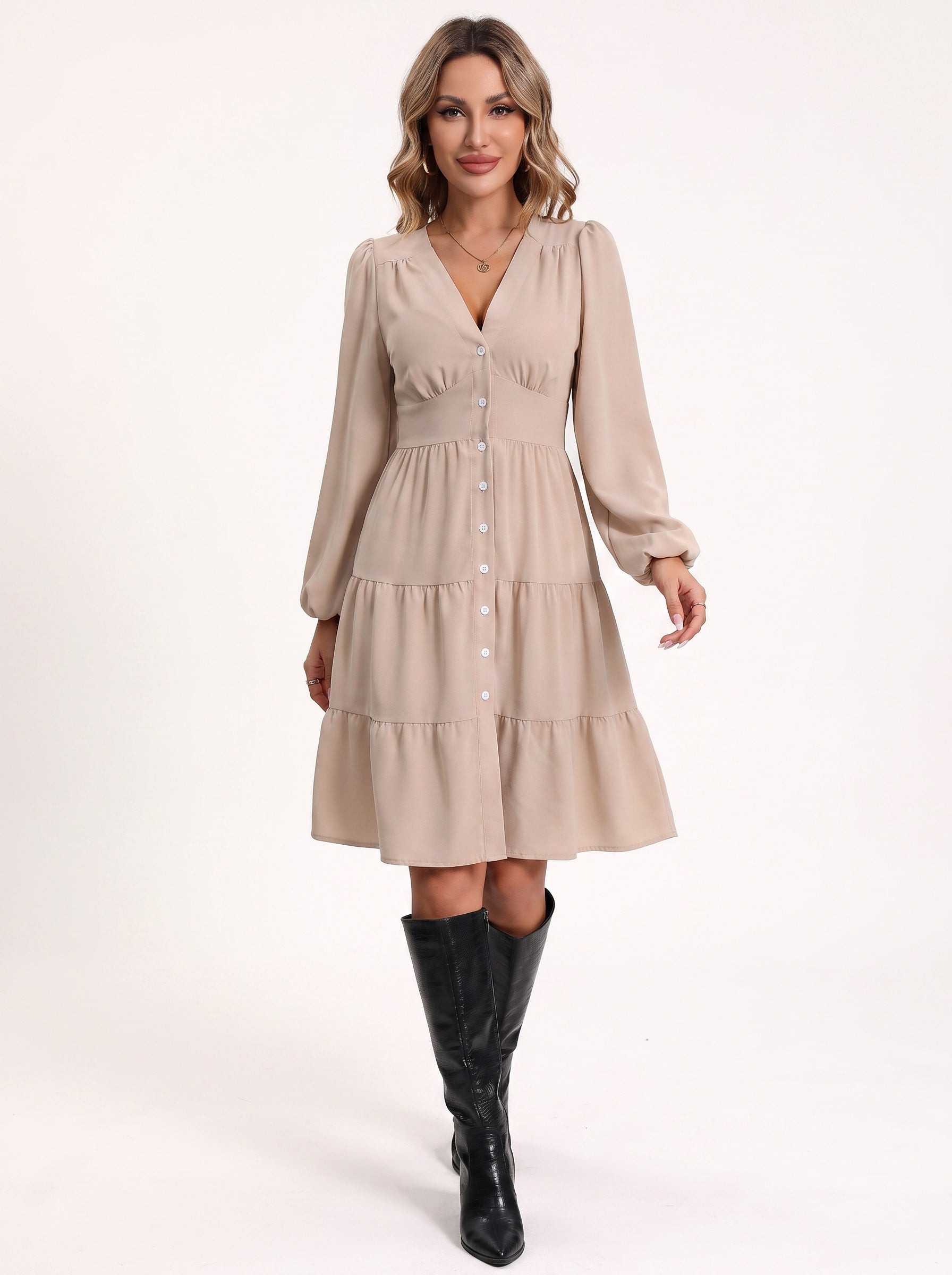 ÉLODIE | Robe boutonnée à volants, col V