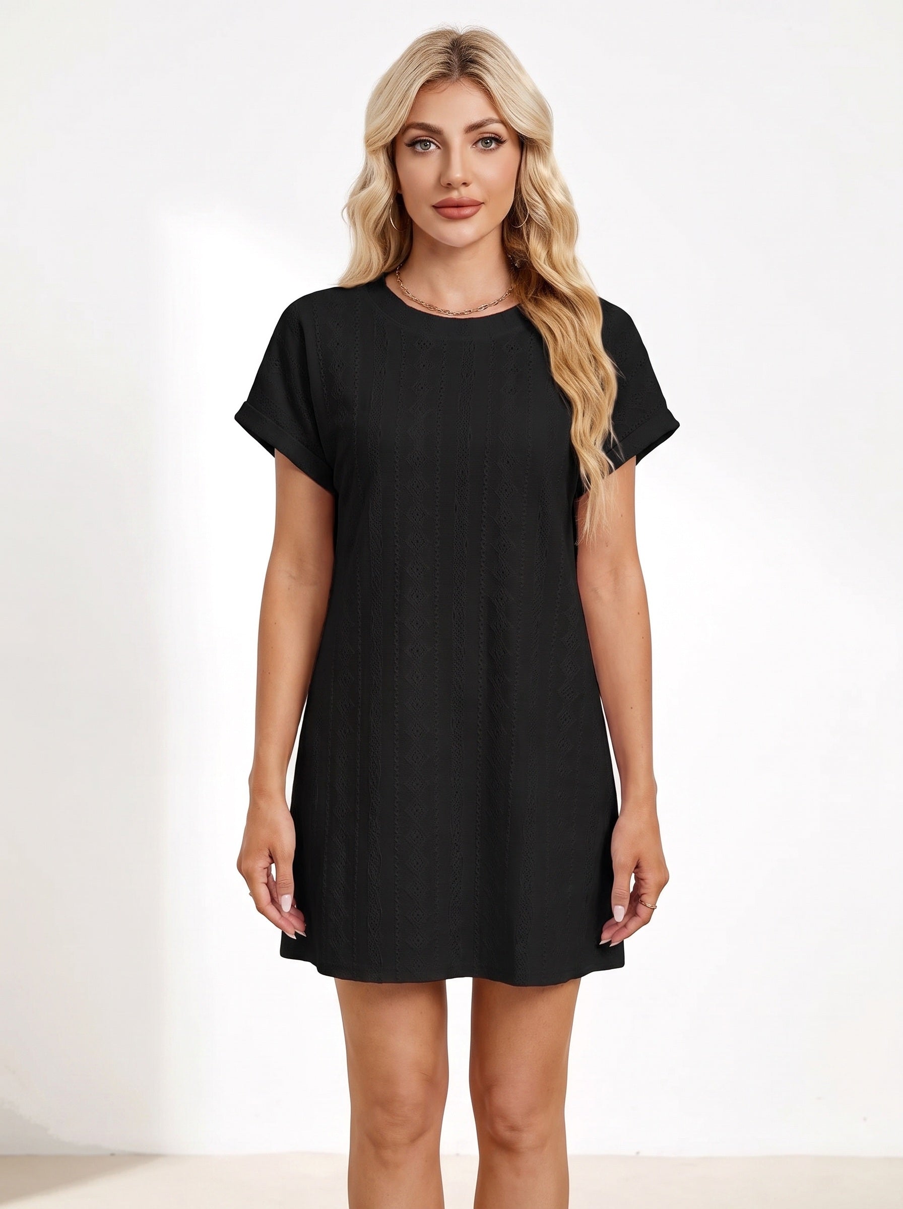 LOU | Robe courte col rond, manches courtes