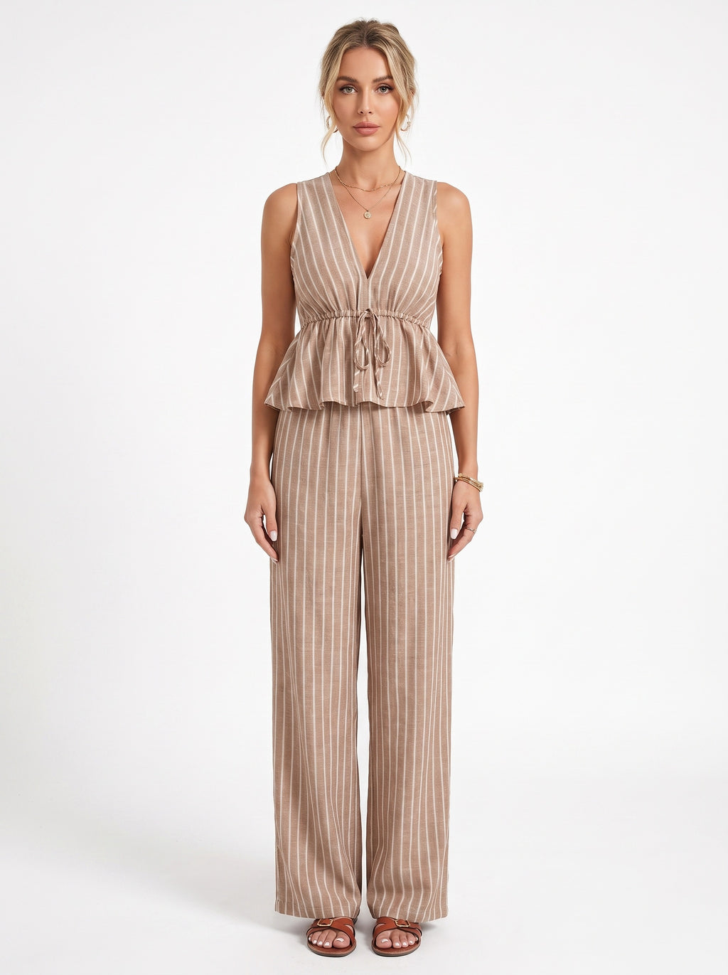 PORTOFINO | Ensemble top rayé sans manches et pantalon large