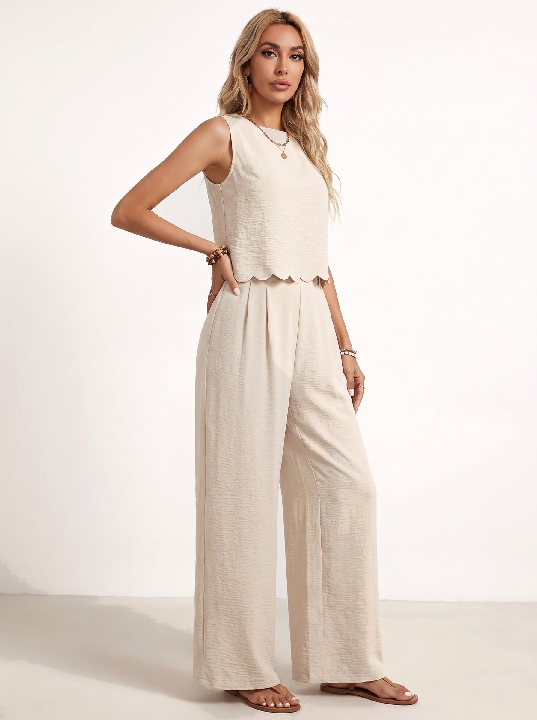 NINA | Ensemble top col rond noué au dos et pantalon