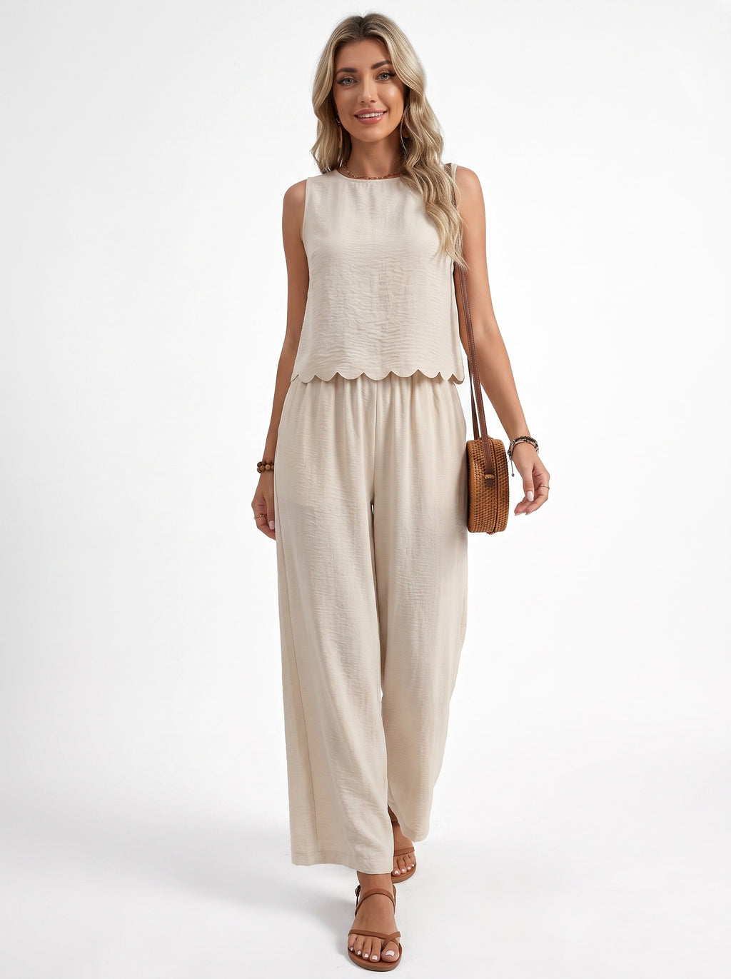 NINA | Ensemble top col rond noué au dos et pantalon