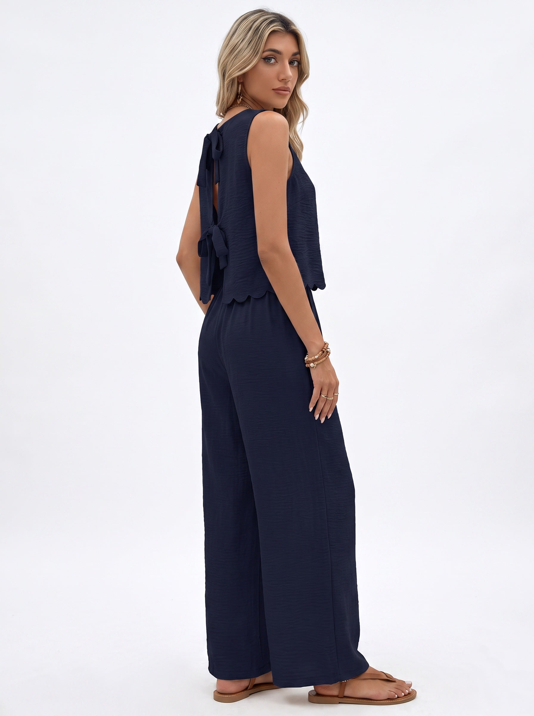 NINA | Ensemble top col rond noué au dos et pantalon