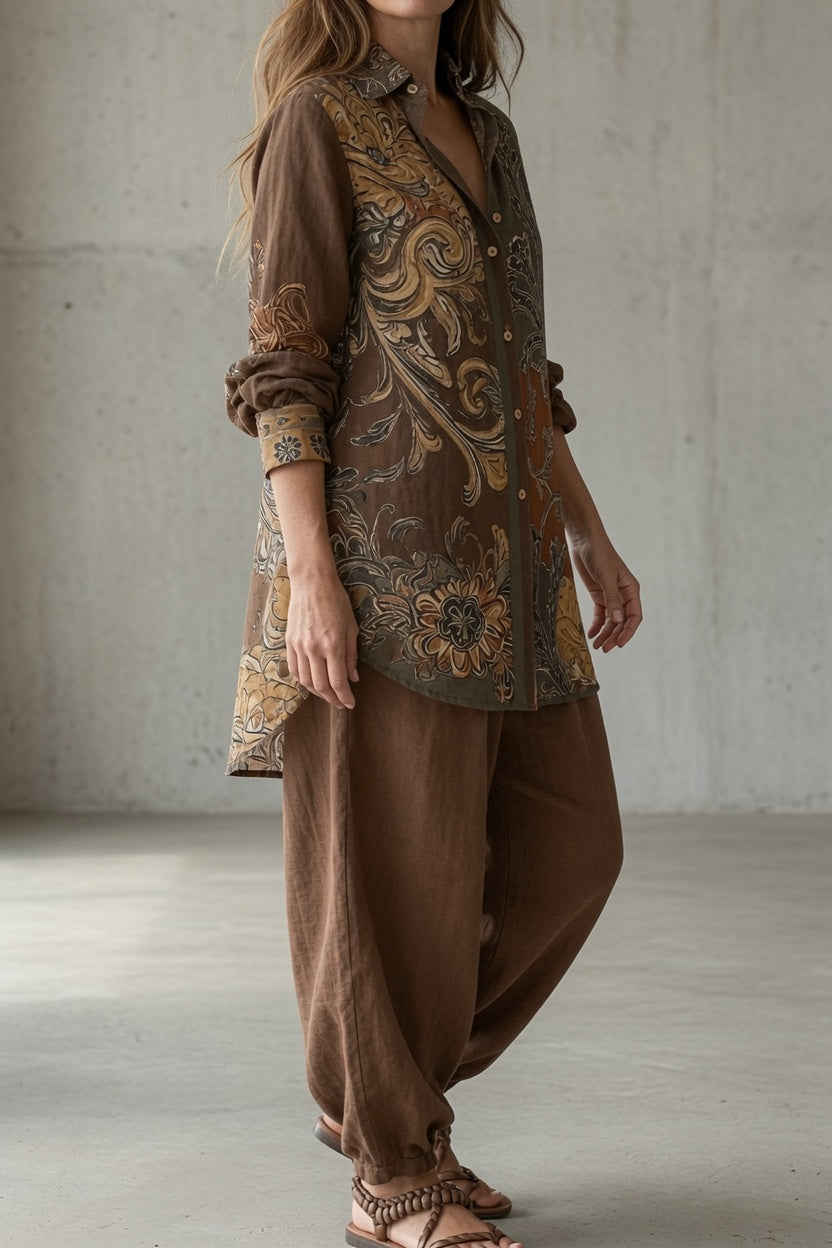 NATHALIE | Ensemble vintage chemise imprimée et pantalon