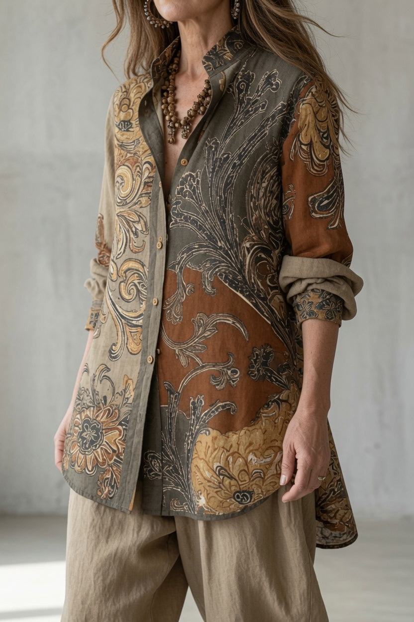 NATHALIE | Ensemble vintage chemise imprimée et pantalon