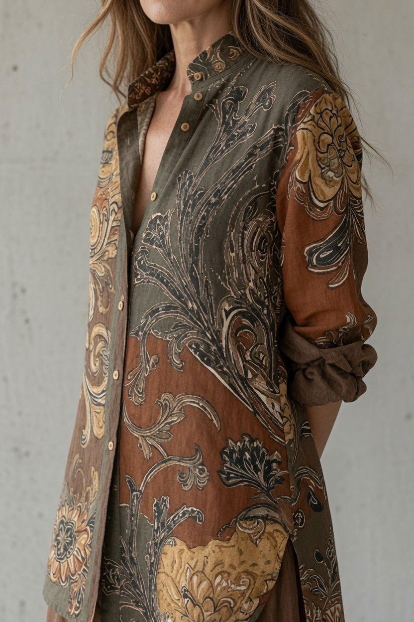 NATHALIE | Ensemble vintage chemise imprimée et pantalon