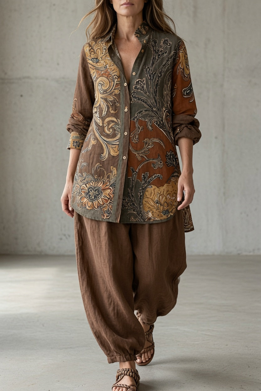 NATHALIE | Ensemble vintage chemise imprimée et pantalon
