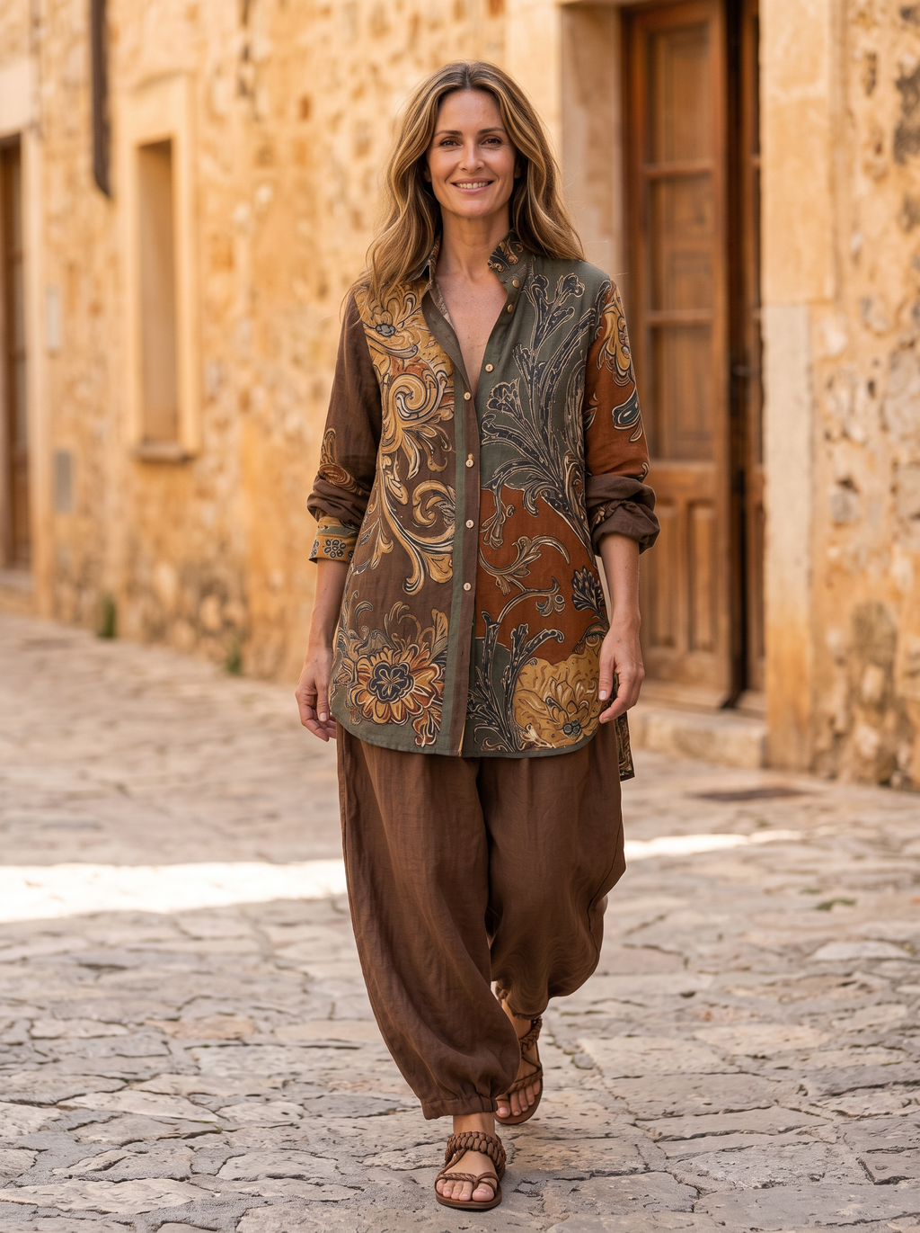 NATHALIE - ensemble vintage porte dans une ruelle mediterraneenne