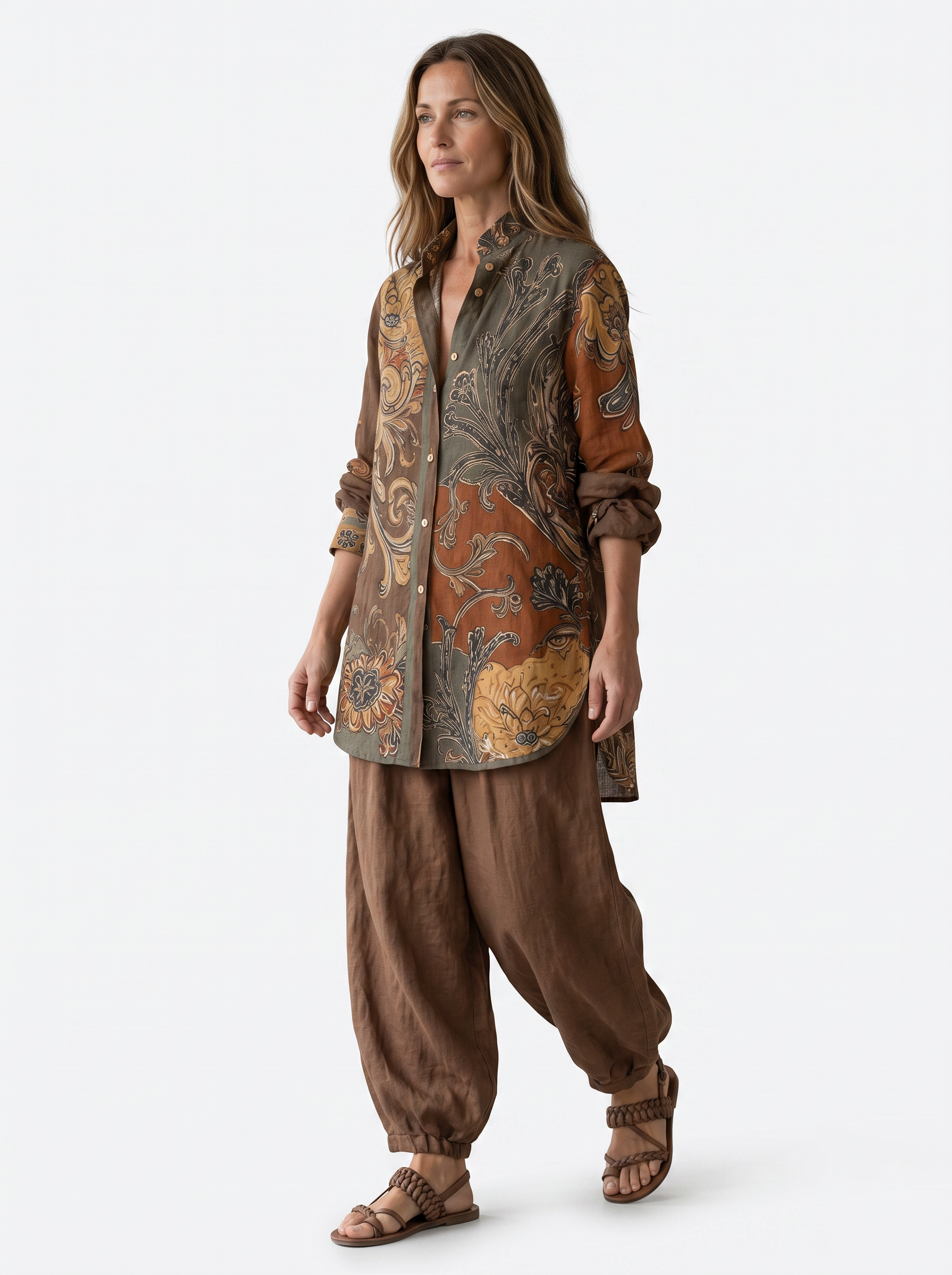 NATHALIE - ensemble vintage coloris marron, vue de trois quarts