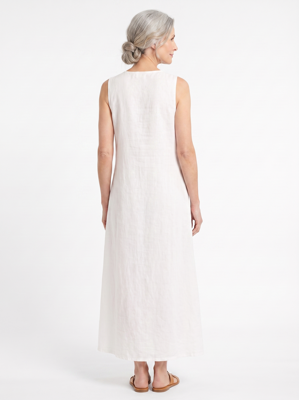 LOUISON robe longue en coton-lin blanche — vue de dos
