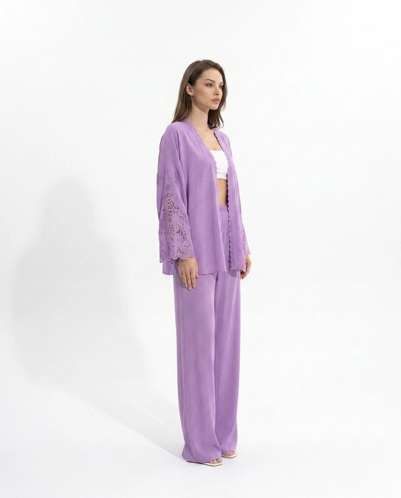 IBIZA | Ensemble veste ouverte en dentelle et pantalon
