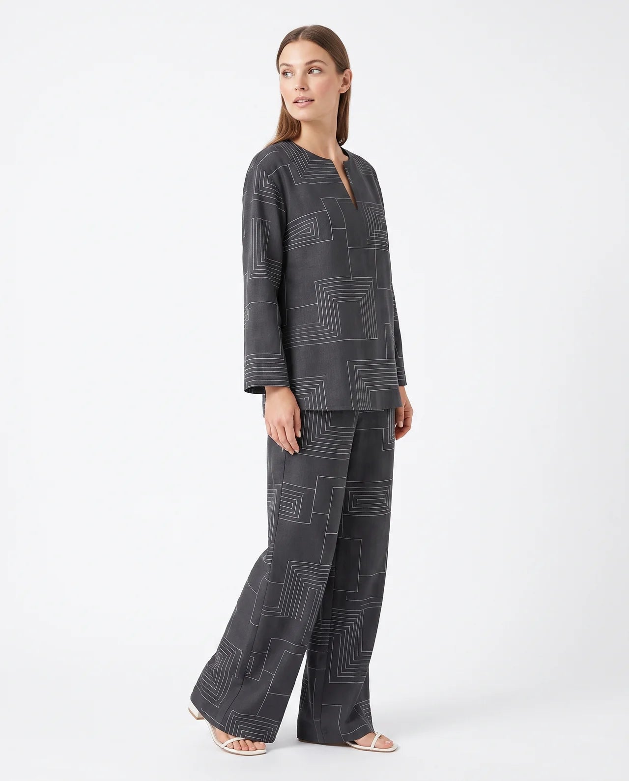 CASSIS | Ensemble ample top et pantalon, imprimé géométrique