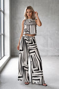 RIVIERA | Ensemble top sans manches et pantalon large, imprimé géométrique