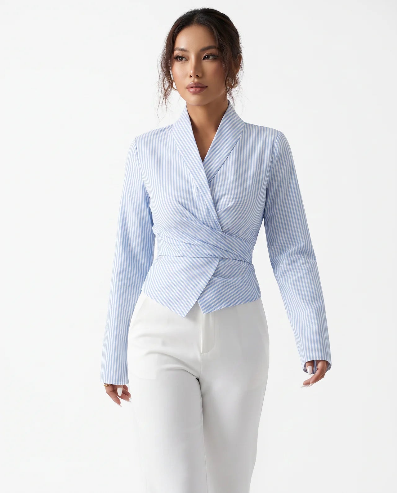 BRISE | Blouse rayée cache-cœur, manches longues