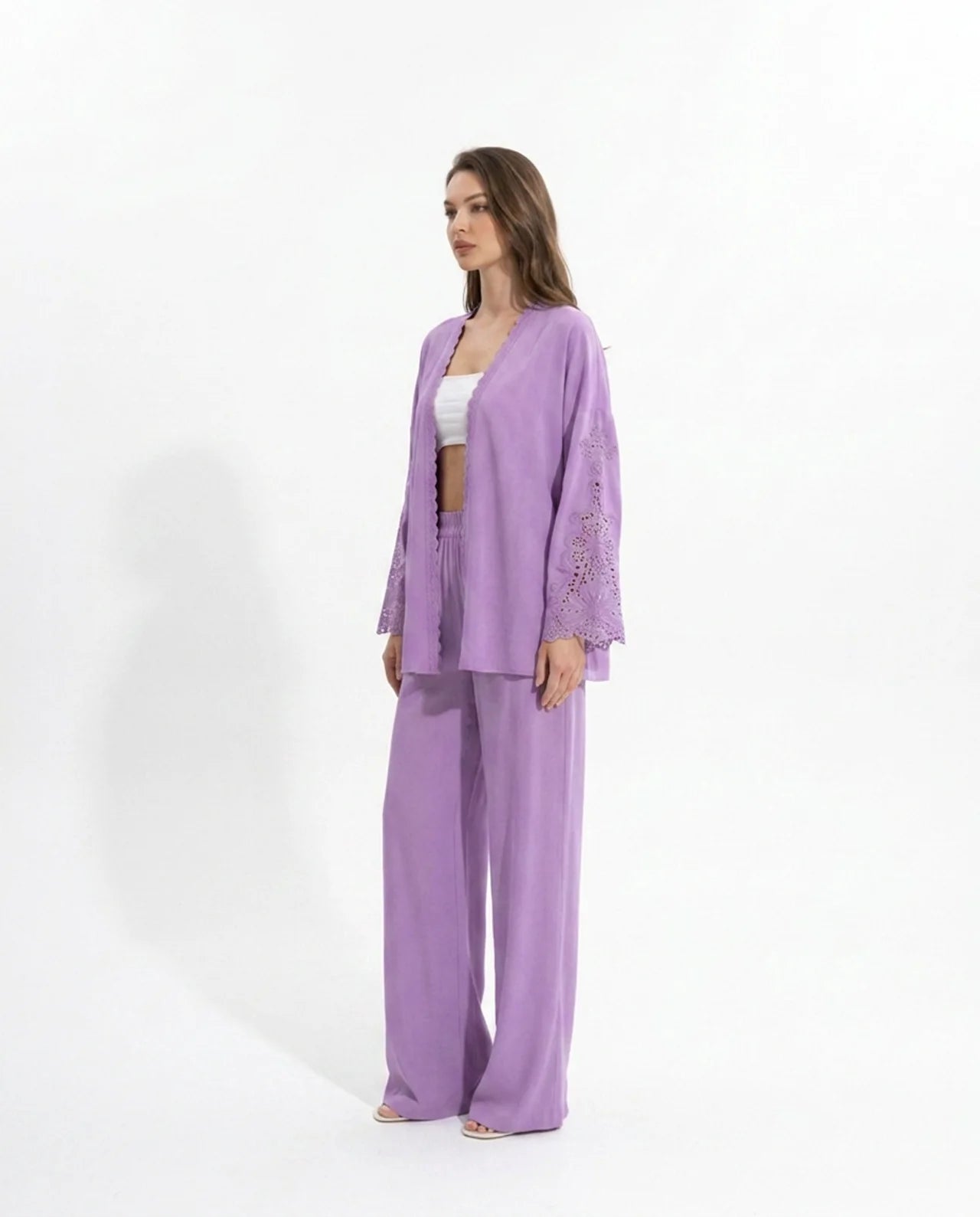 IBIZA | Ensemble veste ouverte en dentelle et pantalon