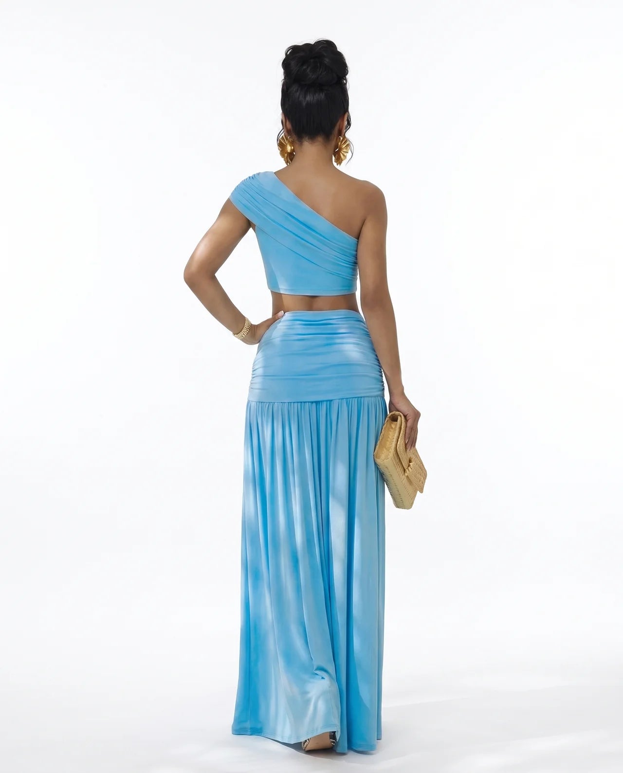 ATHÉNA | Ensemble top asymétrique une épaule et jupe longue froncée