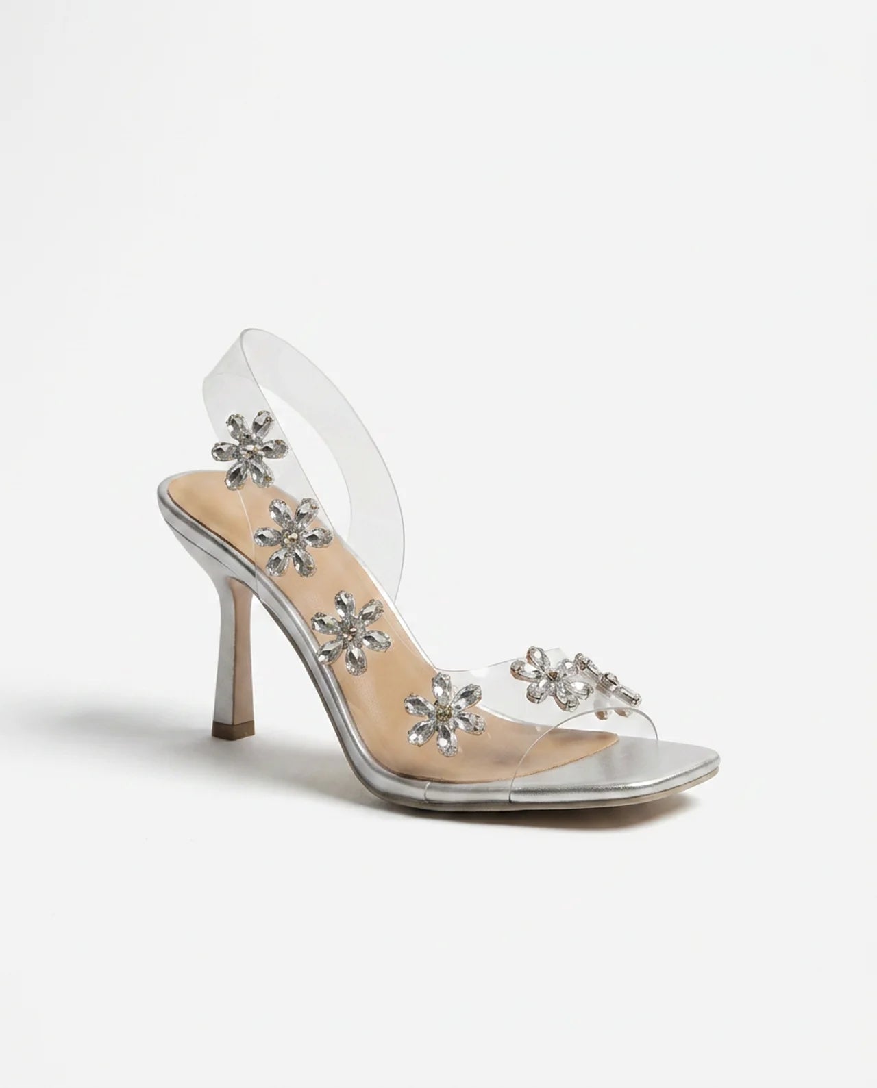 SCARLETT | Sandales à talon, bride transparente et fleur