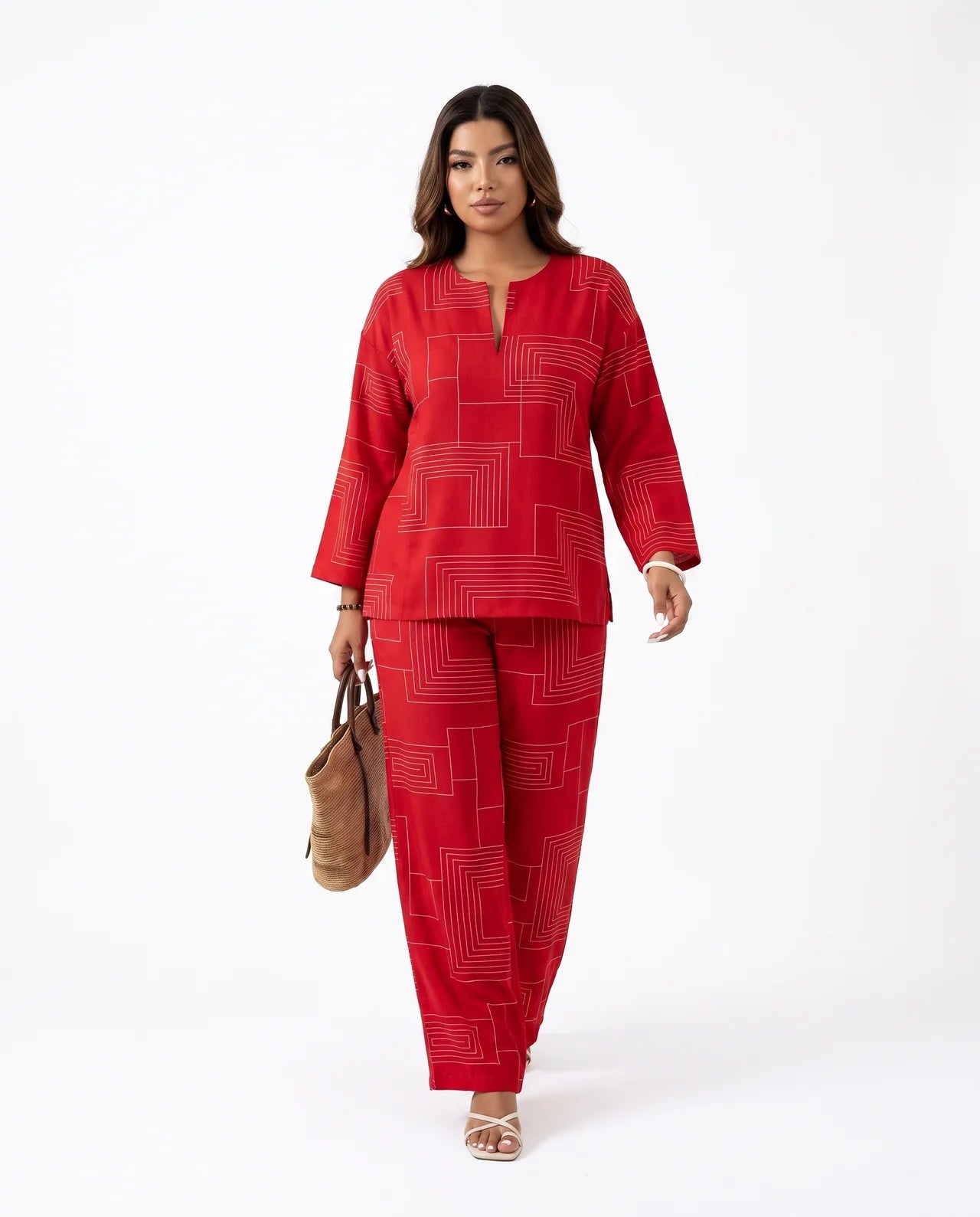 CASSIS | Ensemble ample top et pantalon, imprimé géométrique