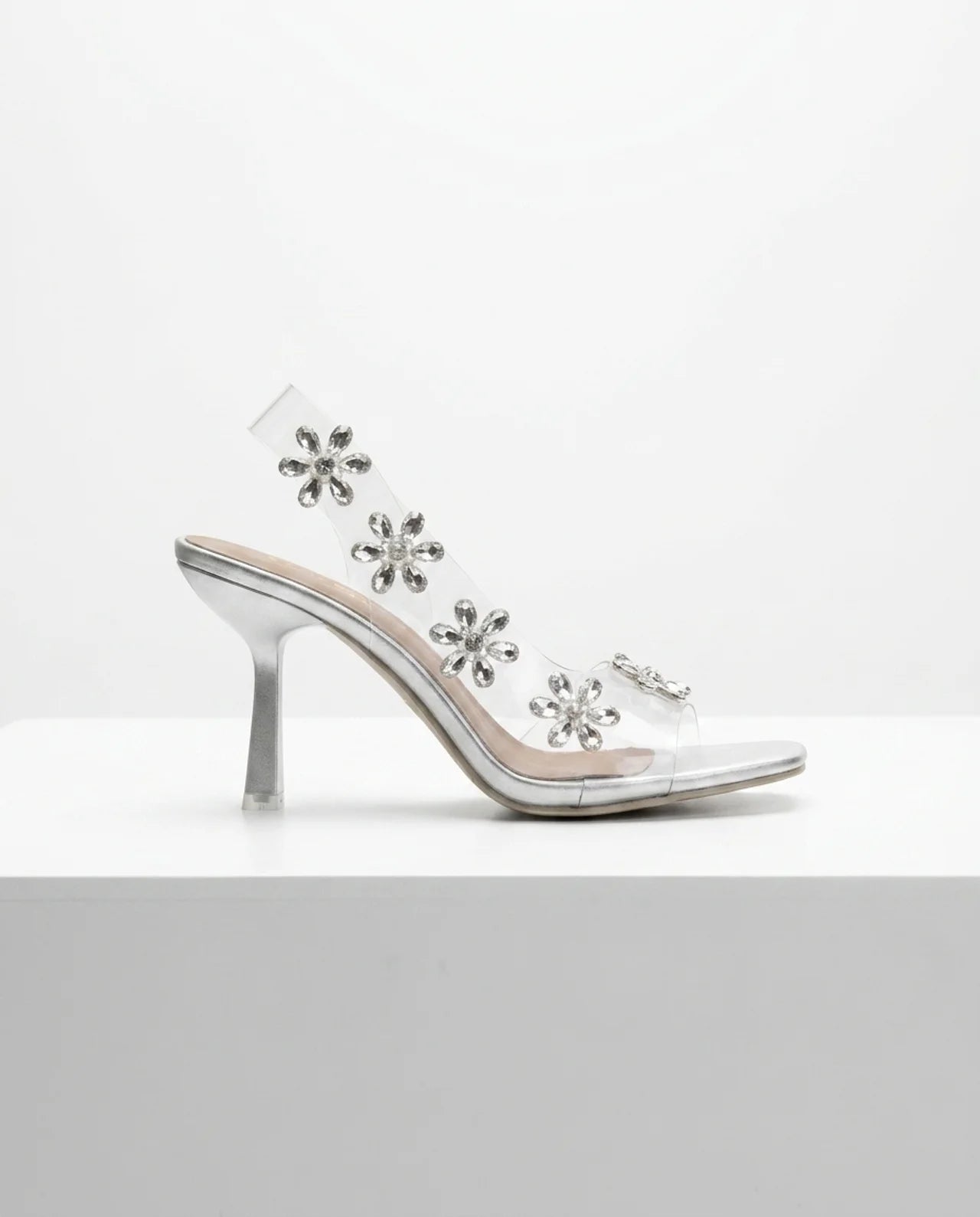 SCARLETT | Sandales à talon, bride transparente et fleur