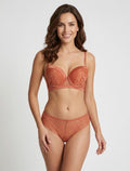 CONSTANCE | Ensemble soutien-gorge et tanga ajouré à détail satiné - Terracotta