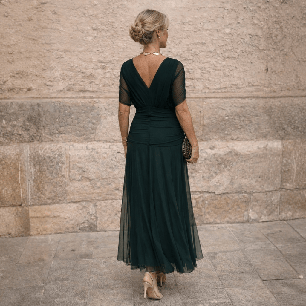 ALIÉNOR | Robe longue épaules dénudées en mousseline drapée