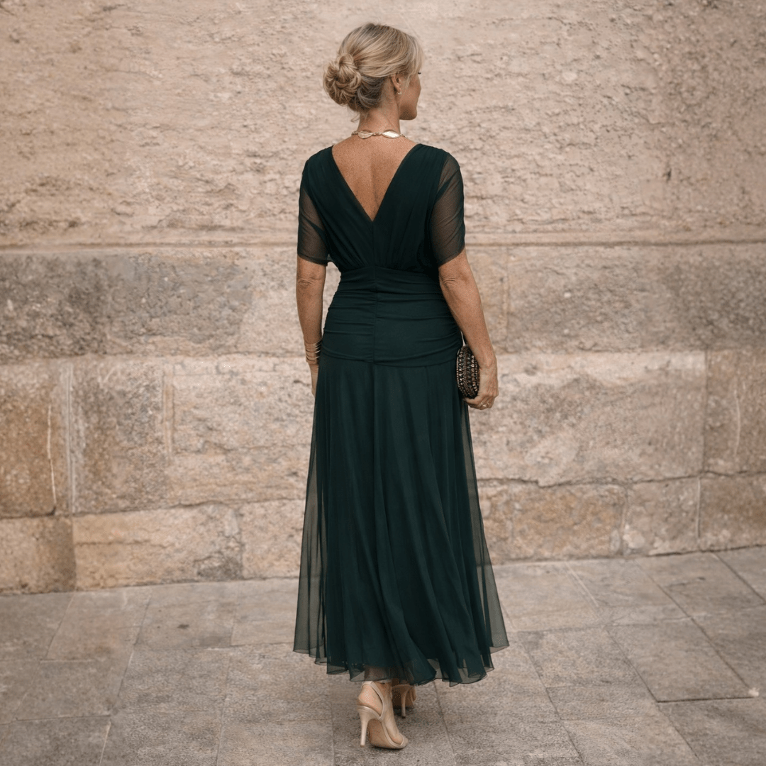 ALIÉNOR | Robe longue épaules dénudées en mousseline drapée